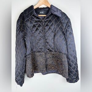 Vintage Jean Paul Women's Black Quilted Embroidered Black and Gold Jacket SZ 12